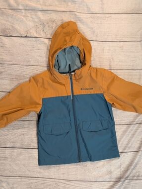 Columbia Kids Colorblock Hooded Rain Jacket - Mustard & Teal Blue
